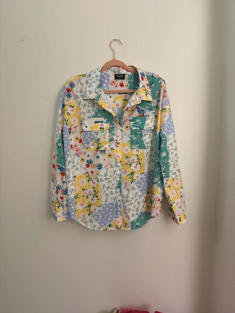 Fate Multicolor Floral Patchwork Button-Up Shirt … - image 2